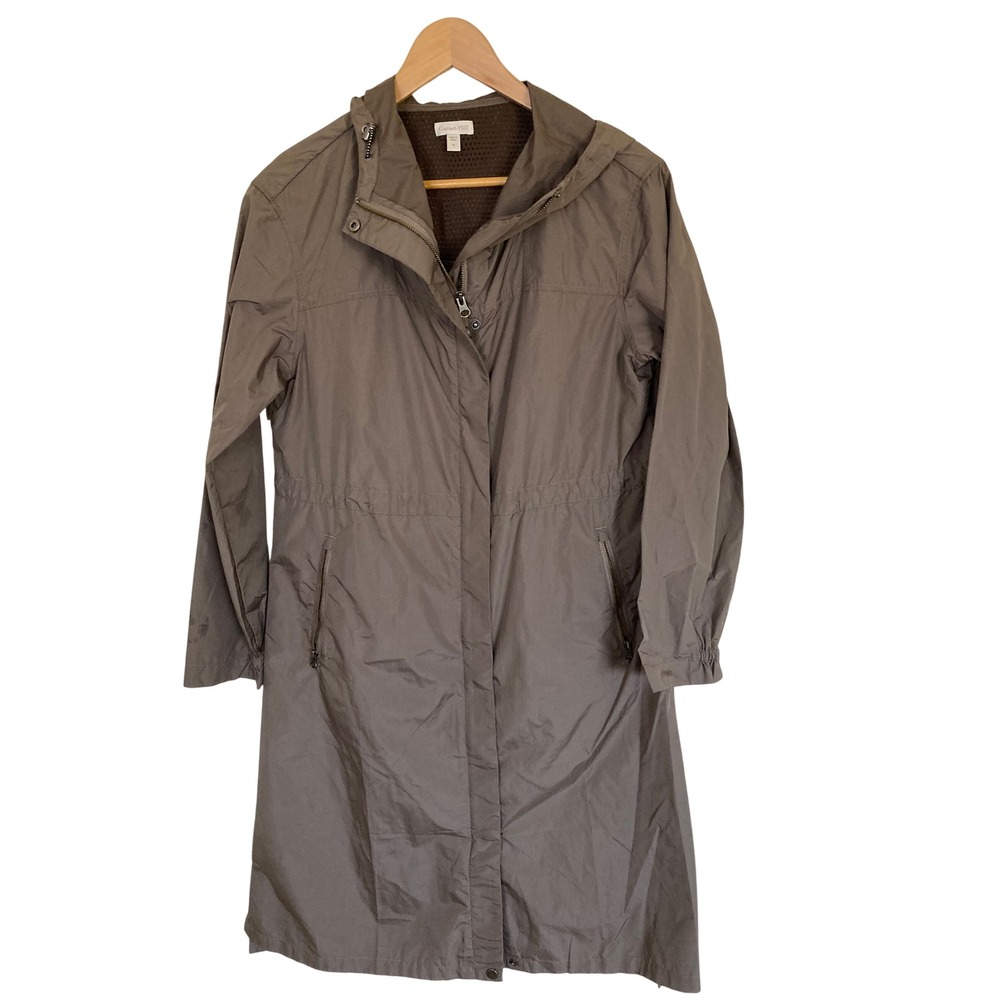 Garnet Hill Womens Taupe Brown Hooded Rain Parka Jacket Mesh Lined Small